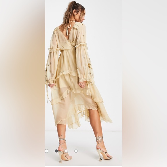 NWT ASOS DESIGN a-line midi dress with cluster embellishment in gold - Picture 2 of 6